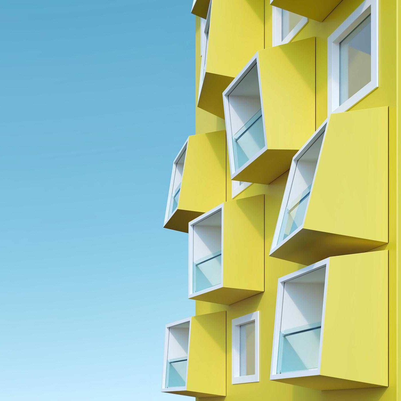 3d architectural rendering yellow exterior